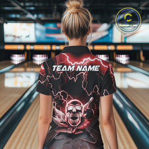 Custom Red Thunder Lightning Skull Bowling Polo Team Shirts For Women, Halloween Outfit IPHW9498