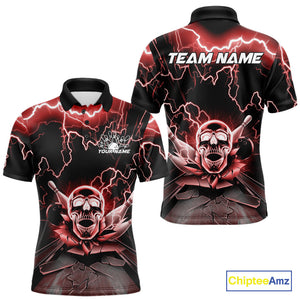 Custom Red Thunder Lightning Skull Bowling Polo Team Shirts For Men, Halloween Outfit IPHW9498