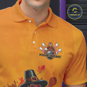 Custom Funny Thanksgiving Turkey Bowling Polo Shirts For Men, Thanksgiving Bowler Outfit IPHW9724