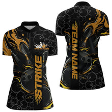 Load image into Gallery viewer, Custom Black And Gold Flame Strike Bowling Team Womens Quarter-Zip Shirt, Bowling Jerseys IPHW8614