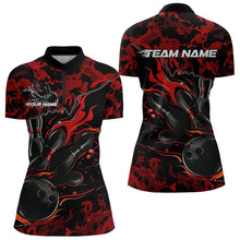 Load image into Gallery viewer, Custom Black And Red Camo Flame Bowling Womens Quarter-Zip Shirt, Bowling Tournament Shirt IPHW8622