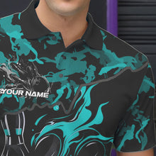 Load image into Gallery viewer, Custom Black And Blue Camo Flame Bowling Team Polo Shirts For Men, Bowling Tournament Shirt IPHW8623