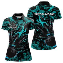 Load image into Gallery viewer, Custom Black And Blue Camo Flame Bowling Team Womens Polo Shirts, Bowling Tournament Shirt IPHW8623