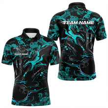 Load image into Gallery viewer, Custom Black And Blue Camo Flame Bowling Team Polo Shirts For Men, Bowling Tournament Shirt IPHW8623