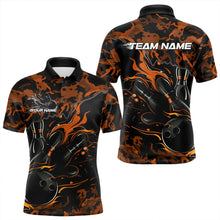 Load image into Gallery viewer, Custom Black And Orange Camo Flame Bowling Team Polo Shirts For Men, Bowling Tournament Shirt IPHW8624