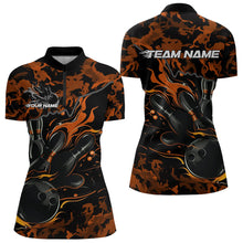Load image into Gallery viewer, Custom Black And Orange Camo Flame Bowling Womens Quarter-Zip Shirt, Bowling Tournament IPHW8624