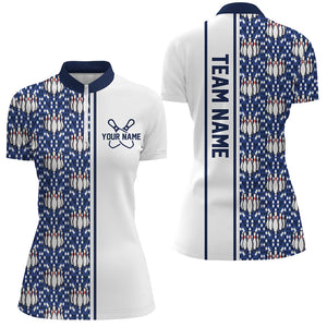 Blue Argyle Custom Bowling Polo Shirts For Women, Custom Bowling Uniforms IPHW6964