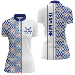 Blue Argyle Custom Bowling Polo Shirts For Women, Custom Bowling Uniforms IPHW6965