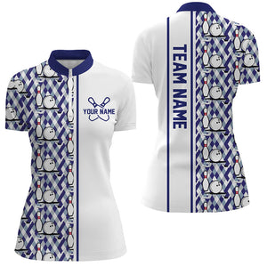 Blue Argyle Custom Bowling Polo Shirts For Women, Custom Bowling Uniforms IPHW6967