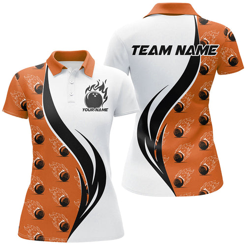 Custom Flame Bowling Polo Shirts For Women, Bowling Team Uniforms With Name | Orange IPHW6976
