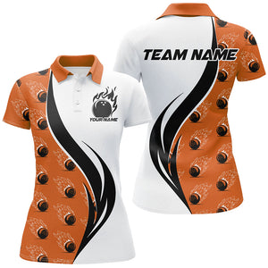 Custom Flame Bowling Polo Shirts For Women, Bowling Team Uniforms With Name | Orange IPHW6976