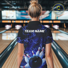 Load image into Gallery viewer, Custom Electric Blue Thunder Lightning Women Bowling Quarter-Zip Shirts, Bowling Jerseys IPHW9504