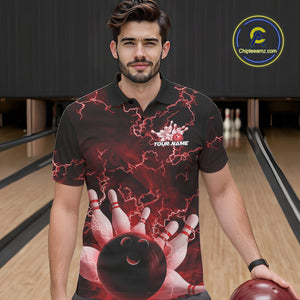 Custom Red Thunder Lightning Men Bowling Polo Team Shirts, Bowling Jerseys IPHW9505