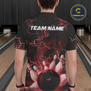 Custom Red Thunder Lightning Men Bowling Polo Team Shirts, Bowling Jerseys IPHW9505