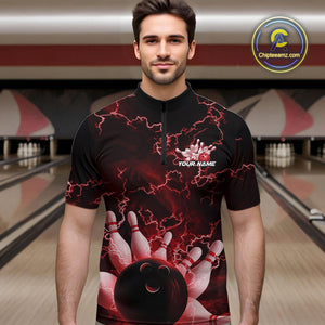 Custom Red Thunder Lightning Men Bowling Quarter-Zip Team Shirts, Bowling Jerseys IPHW9505