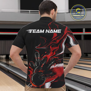 Custom Black And Red Camo Flame Bowling Team Quarter-Zip Shirts For Men, Bowling Jerseys IPHW9877