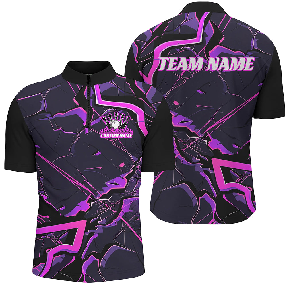 Pink And Purple Custom Bowling Team Shirts For Men And Women, Bowling Tournament Outfits IPHW6470