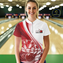 Load image into Gallery viewer, Custom White And Red Classic Retro Style Women Quarter-Zip Bowling Tournament Shirt IPHW11323