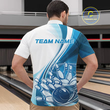 Load image into Gallery viewer, Custom White And Blue Classic Retro Style Men Quarter-Zip Bowling Tournament Shirt IPHW11324