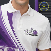 Load image into Gallery viewer, Custom White And Purple Classic Retro Style Men Polo Bowling Tournament Shirt IPHW11325