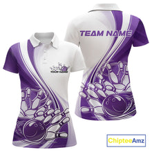 Load image into Gallery viewer, Custom White And Purple Classic Retro Style Women Polo Bowling Tournament Shirt IPHW11325