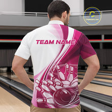 Load image into Gallery viewer, Custom White And Pink Classic Retro Style Men Quarter-Zip Bowling Tournament Shirt IPHW11327