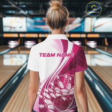 Load image into Gallery viewer, Custom White And Pink Classic Retro Style Women Quarter-Zip Bowling Tournament Shirt IPHW11327