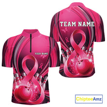 Load image into Gallery viewer, Custom Hope Pink Ribbon Breast Cancer Awareness Bowling Team Quarter-Zip Shirt For Men IPHW11332