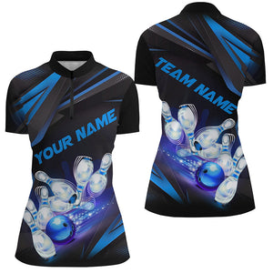 Custom Bowling Jerseys, Customize Blue Bowling Shirts For Women, Team Bowling Uniform IPHW6986