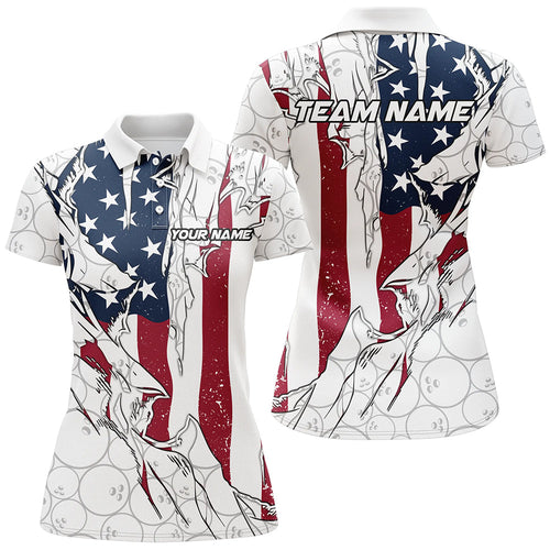 American Flag Custom Patriotic Bowling Shirts For Women, Team Bowling League Shirts Uniform IPHW6990