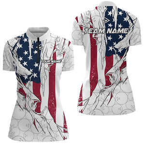 American Flag Custom Patriotic Bowling Shirts For Women, Team Bowling League Shirts Uniform IPHW6990