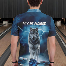 Load image into Gallery viewer, Blue Thunder Lightning Custom Wolf Bowling Polo Shirts For Men, Wolf Bowling Team Shirt IPHW8424