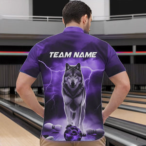 Purple Thunder Lightning Custom Wolf Bowling Quarter-Zip Shirts For Men, Wolf Bowling Team Shirt IPHW8426