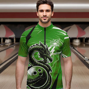 Custom Black And Green Thunder Lightning Dragon Bowling Jerseys Bowling Quarter-Zip Shirts For Men IPHW8660