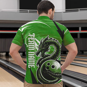 Custom Black And Green Thunder Lightning Dragon Bowling Jerseys Bowling Quarter-Zip Shirts For Men IPHW8660