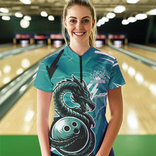 Load image into Gallery viewer, Custom Black And Blue Thunder Lightning Dragon Bowling Jerseys Womens Quarter-Zip Shirts IPHW8661