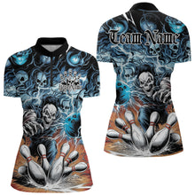 Load image into Gallery viewer, Custom Rock Style Skull Bowling Quarter-Zip Shirts For Women, Funny Skeleton Bowlers Outfit IPHW8934