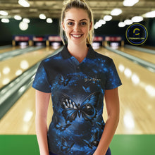 Load image into Gallery viewer, Custom Black And Blue Galaxy Butterfly Bowling Women Polo Shirt, Butterflies Bowlers Outfits IPHW11052