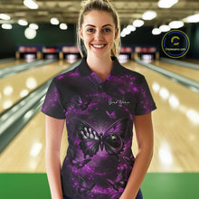 Load image into Gallery viewer, Custom Black And Purple Galaxy Butterfly Bowling Women Polo Shirt, Butterflies Bowlers Outfits IPHW11053