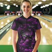 Load image into Gallery viewer, Custom Black And Purple Galaxy Butterfly Bowling Women Quarter-Zip Shirt, Bowlers Outfit IPHW11053