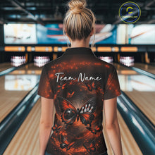 Load image into Gallery viewer, Custom Black And Orange Galaxy Butterfly Bowling Women Polo Shirt, Butterflies Bowlers Outfits IPHW11054
