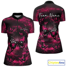Load image into Gallery viewer, Custom Black And Pink Galaxy Butterfly Bowling Women Quarter-Zip Shirt, Bowlers Outfits IPHW11055