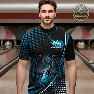 Custom Red Dragon Bowling Jerseys, Mystical Bowling Team Uniform Quarter-Zip Shirts For Men IPHW9536