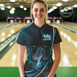 Custom Red Dragon Bowling Jerseys, Mystical Bowling Team Uniform Women Quarter-Zip Shirt IPHW9536