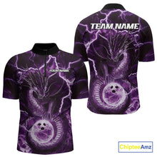 Load image into Gallery viewer, Custom Purple Thunder Lightning Dragon Bowling Quarter-Zip Shirts For Men, Team Uniform IPHW9758