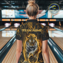 Load image into Gallery viewer, Custom Yellow Flame Tiger Bowling Quarter-Zip Shirts For Women, Tiger Bowling Team Shirt IPHW9763