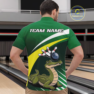 Custom Funny Green Alligator Bowling Quarter-Zip Shirt For Men, Bowling League Shirt For Team IPHW9926