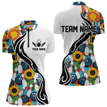 Load image into Gallery viewer, Custom Sunflower Bowling Pattern Quarter-Zip Shirt For Women, Sunflower Bowling Team Shirt IPHW8439