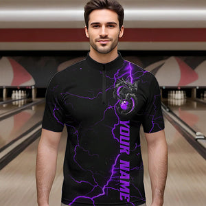 Black And Purple Custom Dragon Bowling Quarter-Zip Shirts For Men, Dragon Bowling League Shirts IPHW8687