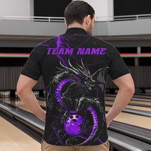 Black And Purple Custom Dragon Bowling Quarter-Zip Shirts For Men, Dragon Bowling League Shirts IPHW8687
